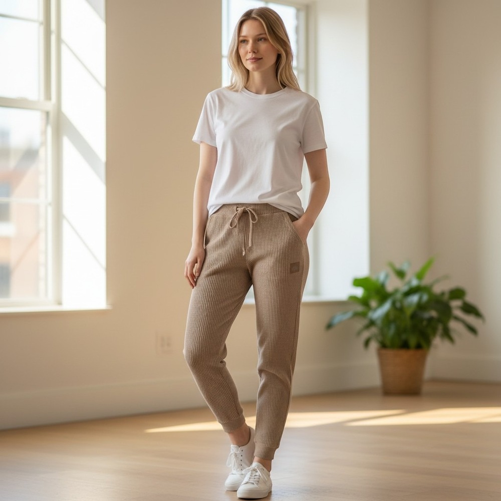 ALO Yoga Muse Ribbed Corduroy Sweatpant Jogger Pant Medium Gravel Heather W5784R